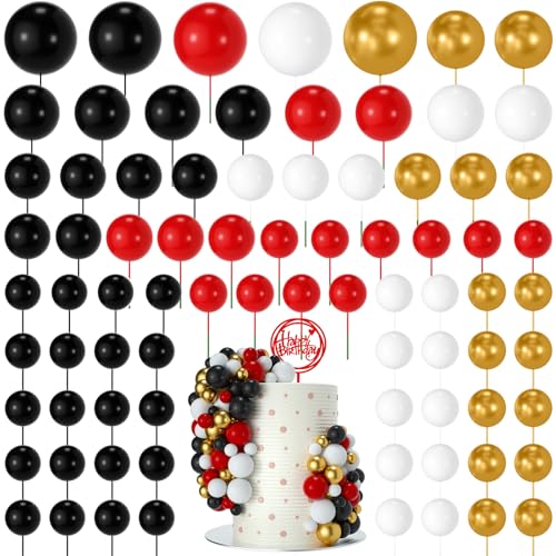 NACHLYNN 80 Stücke Tortendeko Kugeln Torte Kuchen Dekorieren Mini Ballon Cupcake DIY für Party Hochzeit Babyparty Geburtstag（Schwarz Rot Weiß Gold） von NACHLYNN