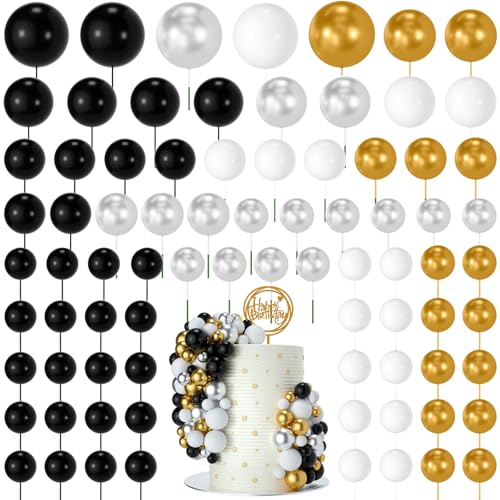 NACHLYNN 80 Stücke Tortendeko Kugeln Torte Kuchen Dekorieren Mini Ballon Cupcake DIY für Party Hochzeit Babyparty Geburtstag（Schwarz Silber Gold Serie） von NACHLYNN