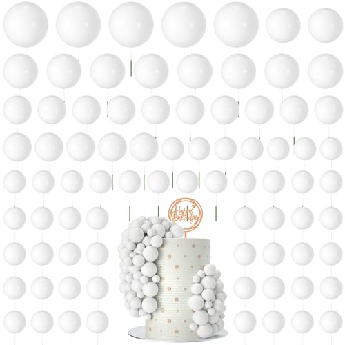 NACHLYNN 80 Stücke Tortendeko Kugeln Torte Kuchen Dekorieren Mini Ballon Cupcake DIY für Party Hochzeit Babyparty Geburtstag（Weiß） von NACHLYNN