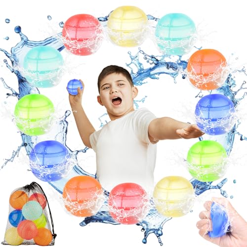 NADSSJL Wasserbomben Wiederverwendbar – 12 Stück Wiederverwendbare Wasserballons Selbstschließend, Wasserspielzeug für den Sommer im Freien, geeignet für Kinder und Erwachsene (1 Netzbeutel) von NADSSJL