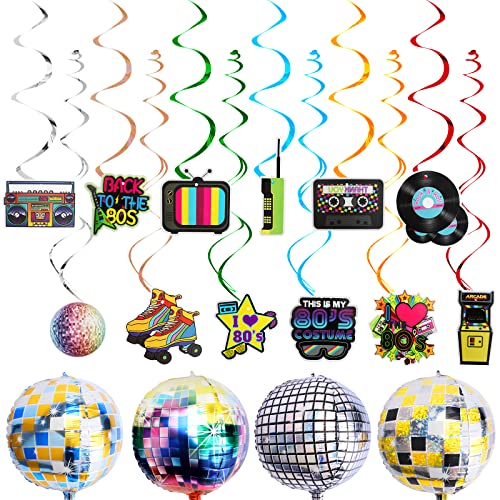 80er Jahre Party Dekorationen - 40 Stück Retro Zubehör Mit Hängenden Spiral Luftballons, Banner - Mottoparty für Erwachsene Geburtstag Disco Hip Hop Wand Haus Deko von NAEBRO
