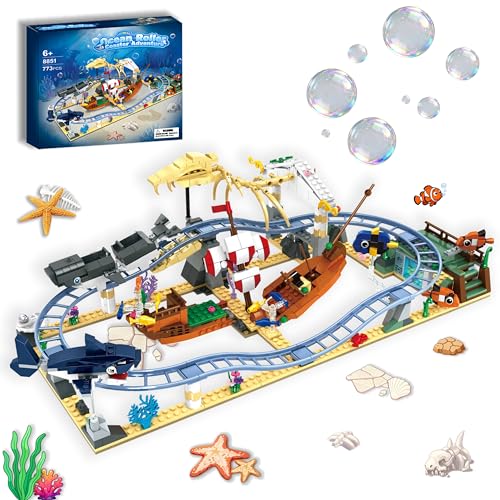 NAFONRU Ocean Adventure Roller Coaster Bausteine Bauspielzeug für Jungen Kinder– Baukasten mit Wal-Achterbahn, sinkendem Piratenschiff, Geschenk für Erwachsene, Kinder, Jungen, Mädchen ab 6 Jahren von NAFONRU