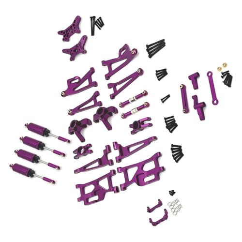 Für MJX 14209 14210 1/14 Metall Lenkung Tasse Hub Carrier Oberen Unteren Schaukel Arm Set Stoßdämpfer RC Auto Upgrade Teile Zubehör RC Autozubehör(Purple) von NAFRECX