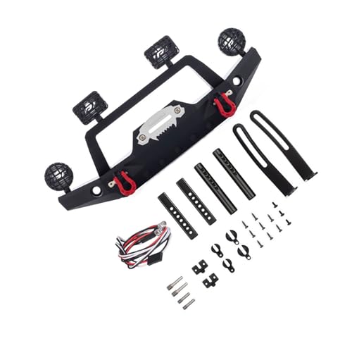 Für TRX4 Für Defender Metall Frontstoßstange Mit Lichtern 1/10 RC Crawler Car Sports Edition Upgrade Teile Modifikation Autozubehör RC Autozubehör(Black) von NAFRECX