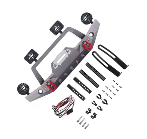 Für TRX4 Für Defender Metall Frontstoßstange Mit Lichtern 1/10 RC Crawler Car Sports Edition Upgrade Teile Modifikation Autozubehör RC Autozubehör(Gray) von NAFRECX