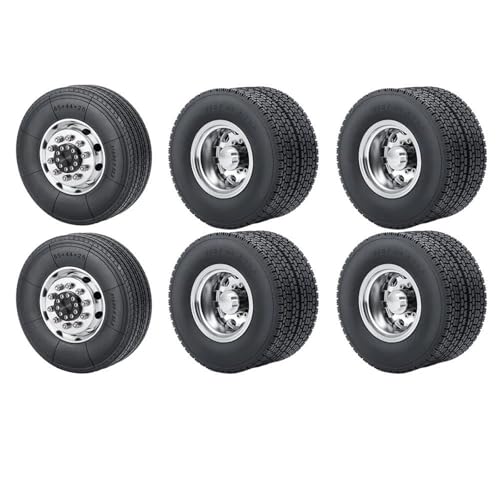 Für Tamiya 1/14 Vorne Hinten Gummi Reifen Aluminium Rad Felgen RC Anhänger Traktor LKW Auto Upgrade Teile Modifikation Auto Zubehör RC Autozubehör(1 Set 6x6) von NAFRECX