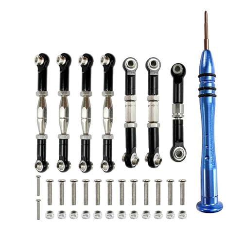 Für WLtoys 144001 124018 124019 1:14 Metallgestänge Servo Zugstange Spurstange Set RC Auto Upgrade Teile Ersatz RC Zubehör RC Autozubehör(Black,Size 1) von NAFRECX