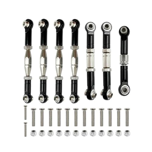 Für WLtoys 144001 124018 124019 1:14 Metallgestänge Servo Zugstange Spurstange Set RC Auto Upgrade Teile Ersatz RC Zubehör RC Autozubehör(Black,Size 2) von NAFRECX