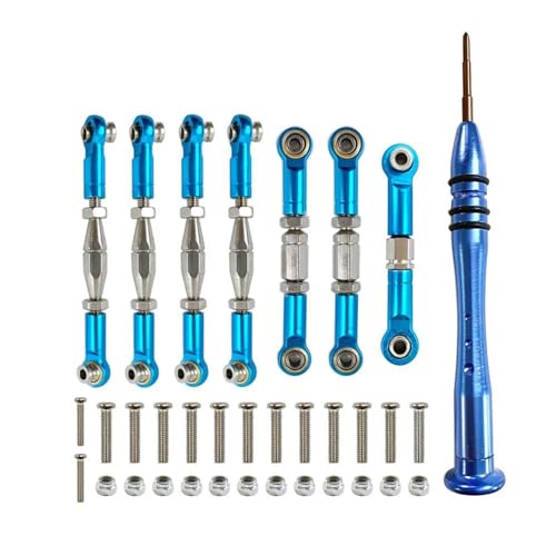 Für WLtoys 144001 124018 124019 1:14 Metallgestänge Servo Zugstange Spurstange Set RC Auto Upgrade Teile Ersatz RC Zubehör RC Autozubehör(Blue,Size 1) von NAFRECX