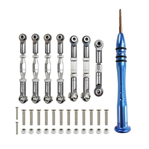 Für WLtoys 144001 124018 124019 1:14 Metallgestänge Servo Zugstange Spurstange Set RC Auto Upgrade Teile Ersatz RC Zubehör RC Autozubehör(Gray,Size 1) von NAFRECX