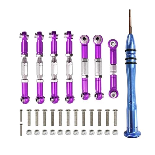 Für WLtoys 144001 124018 124019 1:14 Metallgestänge Servo Zugstange Spurstange Set RC Auto Upgrade Teile Ersatz RC Zubehör RC Autozubehör(Purple,Size 1) von NAFRECX