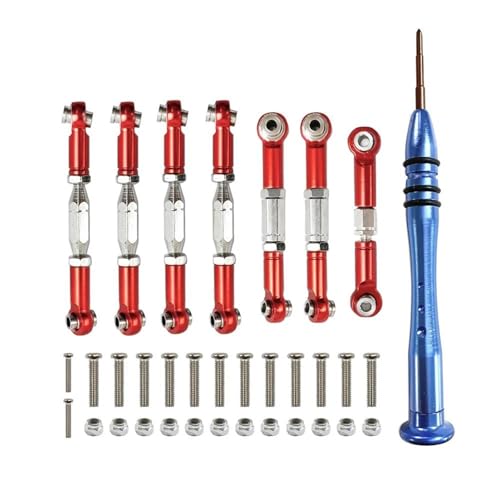 Für WLtoys 144001 124018 124019 1:14 Metallgestänge Servo Zugstange Spurstange Set RC Auto Upgrade Teile Ersatz RC Zubehör RC Autozubehör(Red,Size 1) von NAFRECX