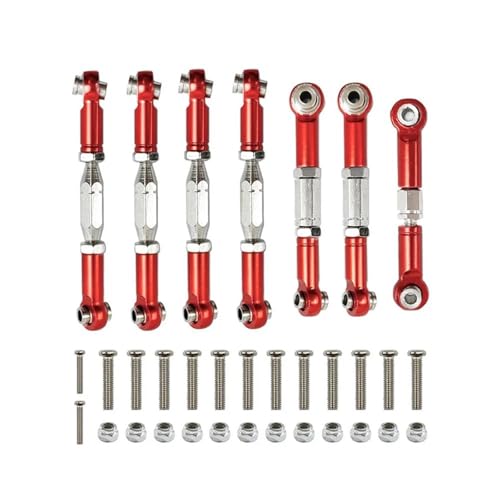 Für WLtoys 144001 124018 124019 1:14 Metallgestänge Servo Zugstange Spurstange Set RC Auto Upgrade Teile Ersatz RC Zubehör RC Autozubehör(Red,Size 2) von NAFRECX
