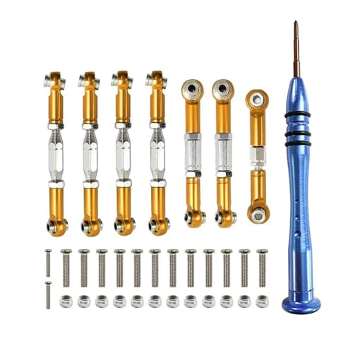 Für WLtoys 144001 124018 124019 1:14 Metallgestänge Servo Zugstange Spurstange Set RC Auto Upgrade Teile Ersatz RC Zubehör RC Autozubehör(Yellow,Size 1) von NAFRECX