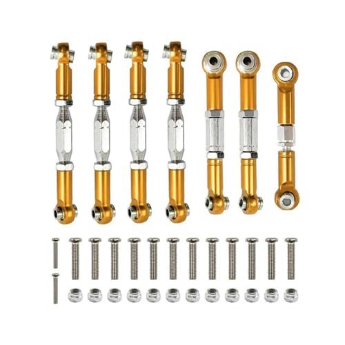 Für WLtoys 144001 124018 124019 1:14 Metallgestänge Servo Zugstange Spurstange Set RC Auto Upgrade Teile Ersatz RC Zubehör RC Autozubehör(Yellow,Size 2) von NAFRECX