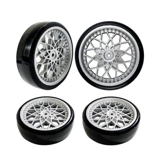 Für WPL D42 D12 Kunststoff Drift Reifen Bald Reifen Radnabe Kits RC LKW Modifikation Teile Kinder Spielzeug Ersatz RC Auto Zubehör RC Autozubehör(Silver) von NAFRECX