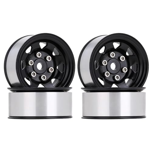 Kompatibel Mit Axial 90069 D90 TF2 Für Tamiya CC01 LC70 Für MST Für JIMNY, 4 Stück, Metall, 1,55 Zoll Beadlock-Felge, 1/10 RC Crawler Car RC Auto Ersatzteile(Black) von NAFRECX