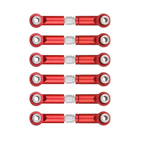 Kompatibel Mit Wltoys A949 A959 A969 A979 K929 1/18 RC-Autozubehör 6er-Pack Metall-Trolley-Autolenkung Oszillierender Servogestängearm RC Auto Ersatzteile(Red) von NAFRECX