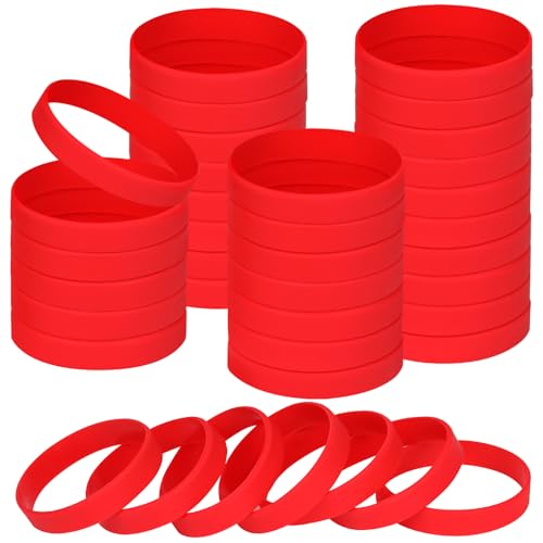 NAHRMY Silikon Armbänder Mehrere Farben Gummiarmbänder Sport Gummi Armband Silikonarmbänder Silicone Wristband für Männer Frauen Sport Party Dekoration Kleine Geschenke (Rot) von NAHRMY