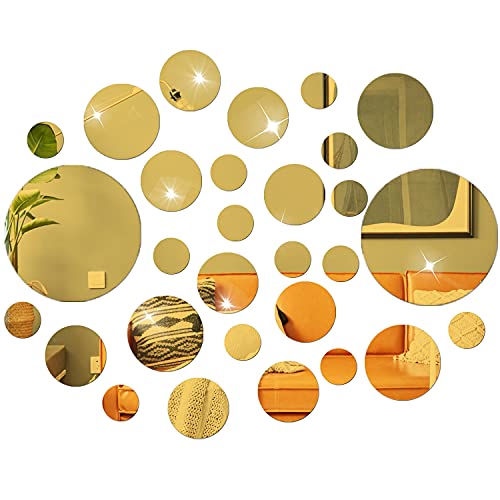 NAILDOKI DIY-Wandaufkleber, Acryl-Spiegel-Aufkleber-Set, 60 Stück, Kreisspiegel-Wandsticker für Wohnzimmer, Schlafzimmer, Dekoration (Gold) von NAILDOKI