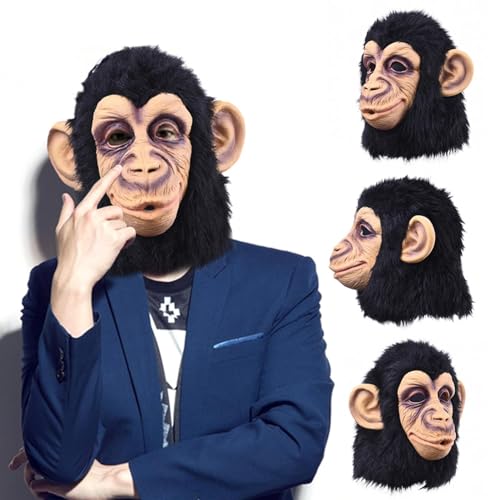 Schimpansen Kostüm | Affenkopf-Kostüm | Affenkopf-Mütze Für Erwachsene | Latex-Tiermaske Mit Haar-Verkleidung | Lustige Tiermasken-Kopfbedeckung | Latex-Kostüm, Tier-Requisite Für Erwachsene, Party, C von NAIYAN