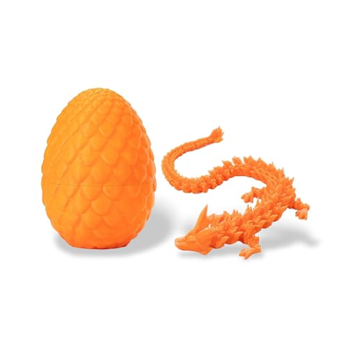 3D gedruckte Drachen-Action-Figuren, 3D Gedruckter Drache im Ei, gelenkiger Drache 3D gedrucktes Zappelspielzeug für Autismus/ADHD (Seide Orange) von NAKUL