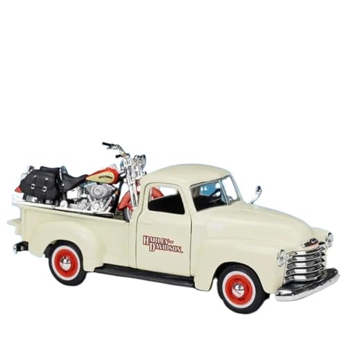 NALora Motorfahrzeuge Replika Auto 1:24 Für Ford F1 F350 Chevrolet 3100 Pickup + Motorrad Legierung Auto Modell Diecast Metall Auto Modell Originalgetreue Nachbildung (Color : Beige) von NALora