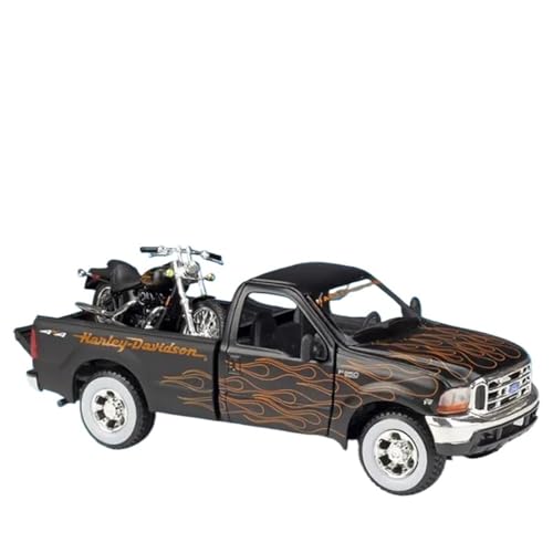 NALora Motorfahrzeuge Replika Auto 1:24 Für Ford F1 F350 Chevrolet 3100 Pickup + Motorrad Legierung Auto Modell Diecast Metall Auto Modell Originalgetreue Nachbildung (Color : Black) von NALora