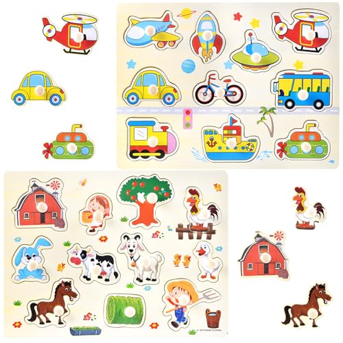 Steckpuzzle Ab 1 Jahr, 2pcs Baby Puzzle, Greifpuzzle Steckpuzzle Holz Baby Bauernhof und Greifpuzzle Fahrzeuge, Holzpuzzle 1,2,3,4 Jahr, Montessori Lernspielzeug, für Baby Junge Mädchen Geschenk Steckpuzzle Ab 1 Jahr, 2pcs Baby Puzzle, Greifpuzzle Steckpuzzle Holz Baby Bauernhof und Greifpuzzle Fahrzeuge, Holzpuzzle 1,2,3,4 Jahr, Montessori Lernspielzeug, für Baby Junge Mädchen Geschenk von NAMIS
