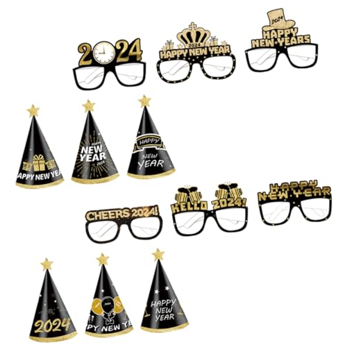 NAMOARLY 1 Satz 2024 Neujahr Schwarz Gold Papier 3d Brille Kindergeburtstag Party Foto Requisiten Partygeschenke Für Das Neue Jahr 2024 Partyhüte Für Das Neue Jahr Party-fotobrille Liebe von NAMOARLY