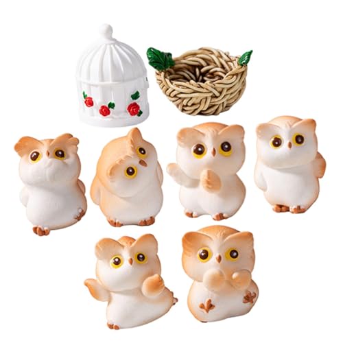 NAMOARLY Garten Ornament Miniatur Eule Figurine Set Harz Handwerk Eule Statue Eule Für Miniatur Garten von NAMOARLY