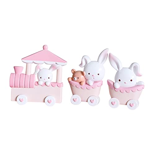 NAMOARLY 1 Satz Kleines Feuer des rosa Kaninchens Mini-Zug-Modell Kaninchenkuchen Mini-Hasenfiguren für kinderspielzeug Bunny Partykuchen auswählen Kaninchen-Zug- PVC von NAMOARLY