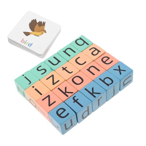 NAMOARLY 1 Set Word Race Cube Game Holzblöcke Rechtschreibspiele Alphabet -Matching -blöcke Mit Flash -Karten -Spiel Vorräten Für Kinder von NAMOARLY
