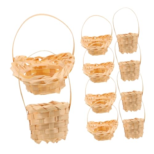 NAMOARLY 10 Stück Mini Rattankörbe Miniaturkorb Mini Puppenhauszubehör Picknick Dekor Puppenhauszubehör Winzige Miniatur Imitat Rattankörbe Puppenzubehör Bambus Beige von NAMOARLY
