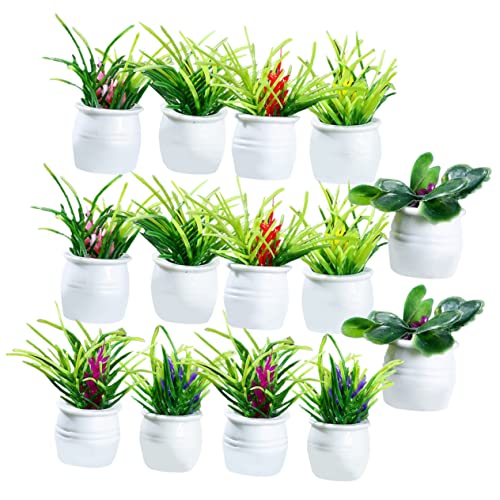 NAMOARLY 14 Stücke Miniatur Bonsai Töpfe Dekoration für Puppenhaus und Mikrolandschaften Künstliche Topfpflanzen für Tisch Regale und Fensterbänke von NAMOARLY