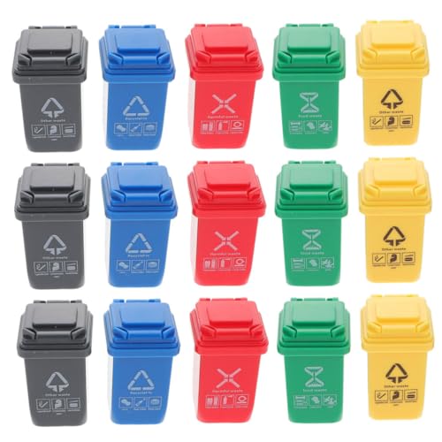 NAMOARLY 15 Stück Miniatur-puppenhaus Deckel Müll- Und Recyclingbehälter Mülleimer Kleine Tonne Miniaturen Bausatz Schlafzimmer Bin Winzig Mach Es Mini Dinge Mülltonne Plastik von NAMOARLY