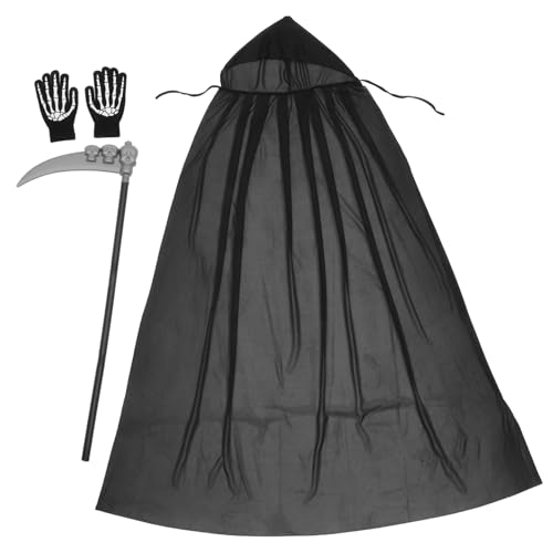 NAMOARLY 1Satz Halloween Todesschädel Kostümset Teiliges Cape Mit Handschuhen Sichelprop Für Erwachsene Für Halloween Party Cosplay Stilvolle Deko von NAMOARLY