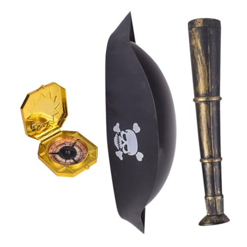 NAMOARLY 1Satz Piratenkostüm Zubehör Für Teiliges Mit Piratenhut Fernrohr Und Kompass Für Halloween Cosplay Und Mottopartys Vielseitig Einsetzbar Und Leicht von NAMOARLY