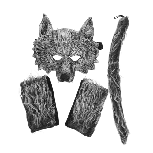 NAMOARLY 1Satz Wolf Cosplay Kostüm Teiliges Werwolf Outfit Mit Maske Handschuhen Für Halloween Karneval Rollenspiele Hochwertiges Cosplay Zubehör Für Partys Und Events von NAMOARLY