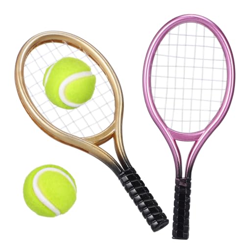 NAMOARLY 2 Sätze Tennisschläger Tennis 1:12 Puppenhaus Tennisspielzeug Ball paddeln Tennis zubehör Tennis Accessories mini Tennis dekoratives Tennis Mini-Tennisspielzeug für Plastik von NAMOARLY