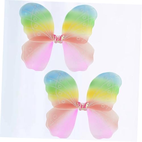 NAMOARLY 2 Stück Bunte Schmetterlingsflügel für Einlagige Stoffflügel Leicht an Auszuziehen für Bühnenauftritte Halloween Kostümfeen und Fotoshootings von NAMOARLY
