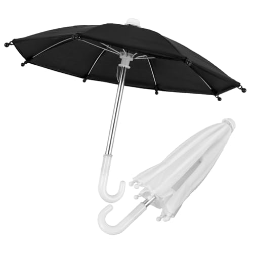 NAMOARLY 2 Stück Mini Regenschirme Puppenzubehör Weiße und Schwarze Puppenschirme Wetterfeste Miniatur Schirm Ornamente für Puppenhäuser Detailgetreue Dekoration Leicht und Robust von NAMOARLY