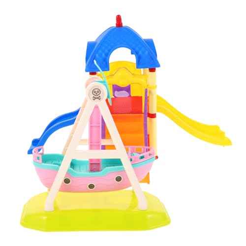 NAMOARLY 2 Stück Mini Spielplatz mit Rutsche und Piratenschiff für Puppenhaus Zubehör für Kreatives Rollenspiel und Fantasievolles für Mädchen von NAMOARLY