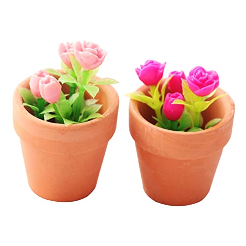 NAMOARLY 2 Stück Miniatur Rosen Bonsai Teilig Künstliche Topfpflanze Detailgetreues DIY Modell Langlebige Puppenhaus Dekoration für Freunde von NAMOARLY