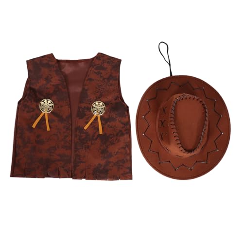 NAMOARLY 2 Teiliges Jeans Themenkleid Karnevals Cowboykostüm Für Western Cowboyhüte Cowboykostüm Halloween Cowboy Outfits Bauernhut Kostüm Cowboyhut Zubehör Cowboyweste Stoff von NAMOARLY