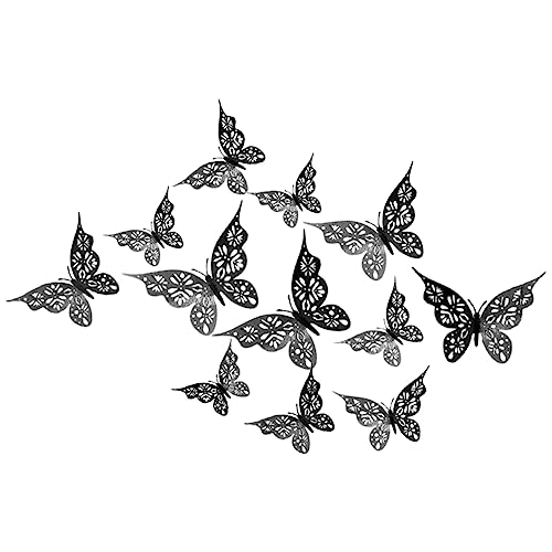 NAMOARLY 24st Schmetterling Wandtattoo 3D-schmetterlingsaufkleber Schmetterlinge Wandtattoo Dekorative Wandaufkleber Entfernbare Wandaufkleber Selbstklebende Wandaufkleber Papier Black von NAMOARLY