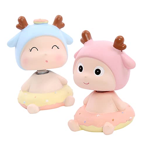 NAMOARLY 2Stücke Schüttelkopf Puppe Hirsch Figur für Auto Dekoration Niedliche Cartoon Hirschspielzeuge Kreative Tischdeko und Geschenkidee für Auto Wohnzimmer oder Kinderzimmer von NAMOARLY