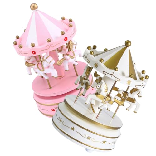 NAMOARLY 2Er-Box Karussell Ornament graceling Aniaml Spieluhr Musikbox Weihnachtsdekorationen Desktop-musikalisches Dekor Musikalische Dekorationen Prinzessin Platin Zubehör schmücken Kind von NAMOARLY
