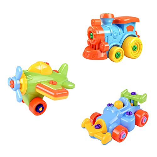 NAMOARLY 3 Teiliges Spielzeugset Mit Abnehmbaren Fahrzeugen Baufahrzeuge Zug Und Flugzeug Ideales DIY Für Jungen Ab 3 Jahren Farblich Zufällig Ausgewählt von NAMOARLY