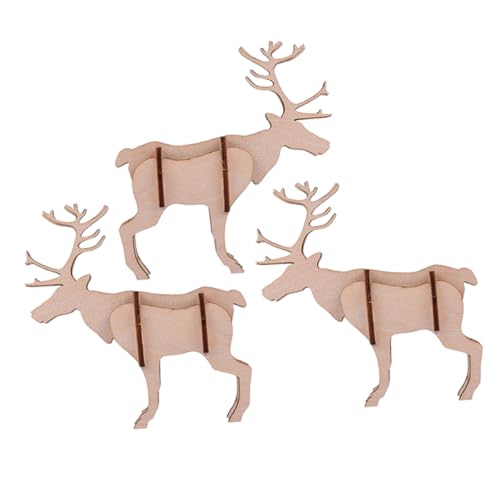 NAMOARLY 3 Stück Handpuzzles für Erwachsene Schreibtisch Dekoration tierpuzzle holzpuzzles holzsteckpuzzel Educational Toys Hirsch-Puzzle Hirsch Rätsel Rätsel-Modell hölzern Khaki von NAMOARLY